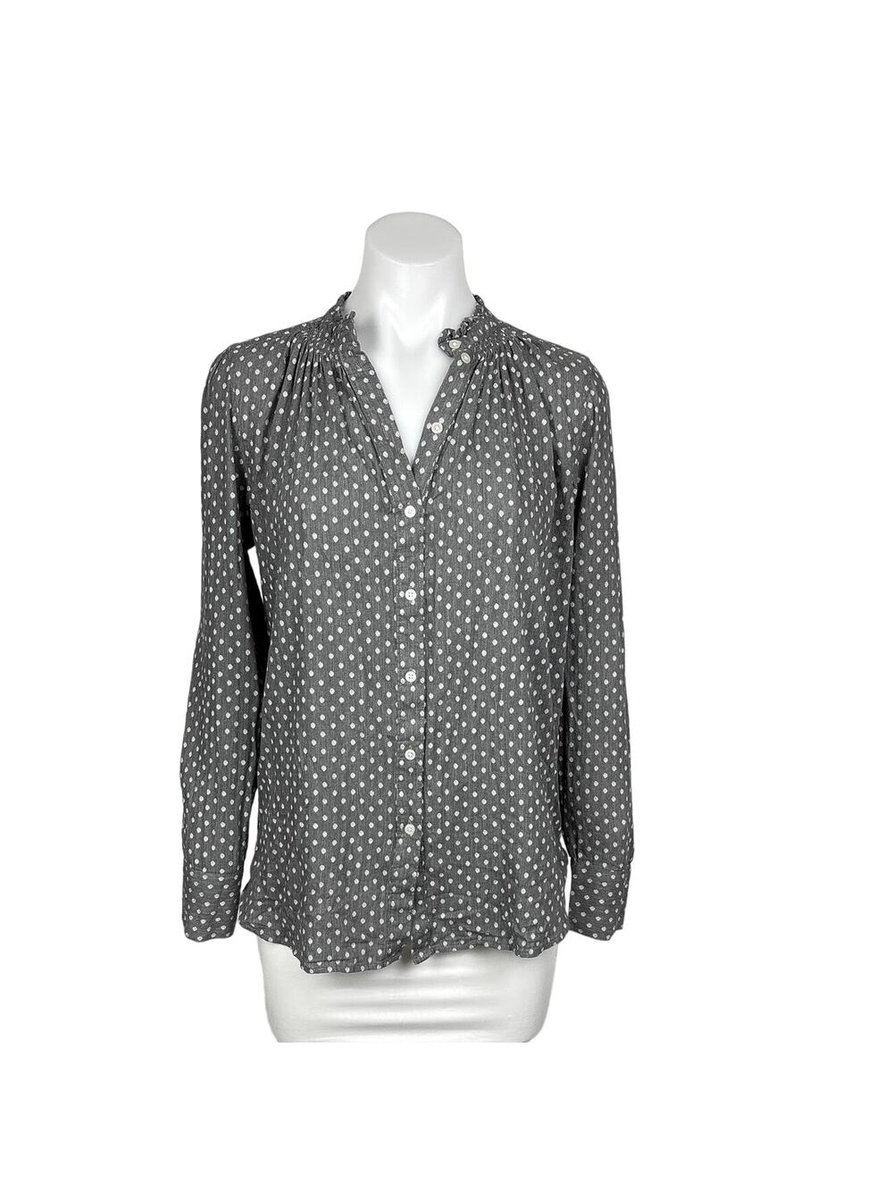 Ann Taylor LOFT Gray Polka Dot Long Sleeve Button Down Up Blouse Shirt Top - S